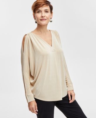 JM Collection - Women's Solid-Color Hardware Jersey Top