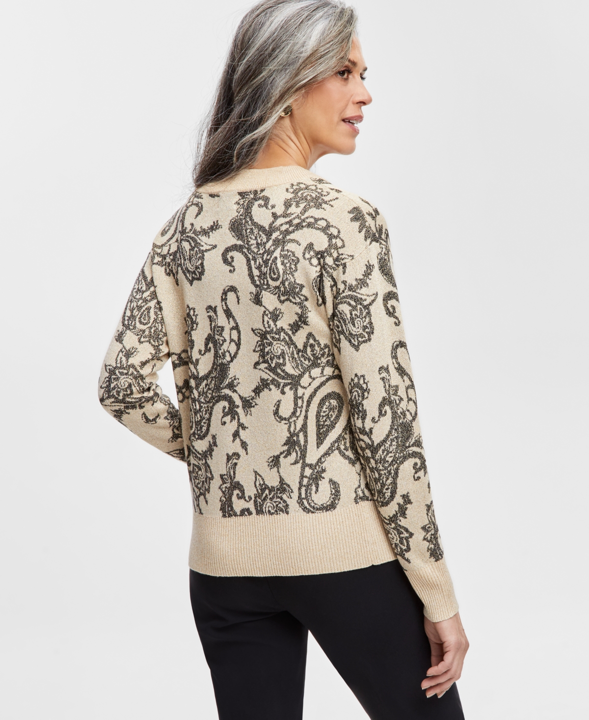 Jm Collection Women's Printed Jacquard V-Neck Button Cardigan, Created for Macy's