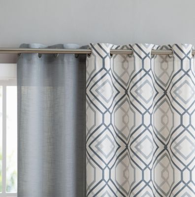 Coordinating 4 Piece Geometric & Solid Curtain Set - 38 in. W x 96 in. L, Aqua