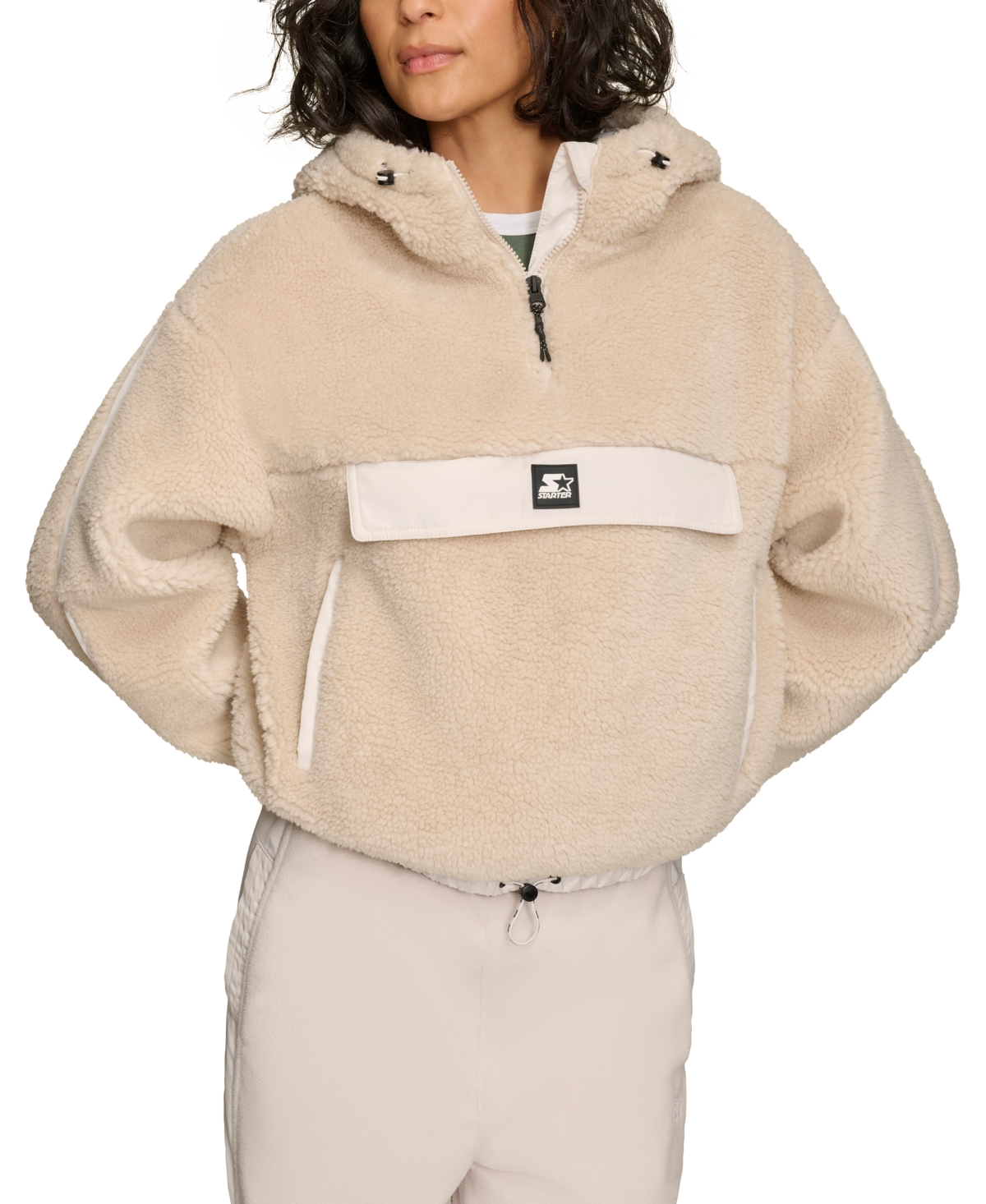 Shop Starter Women's 1/4-zip Sherpa Pullover Hoodie In Sand