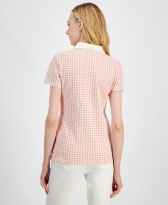 Women's Houndstooth-Print Collared Top