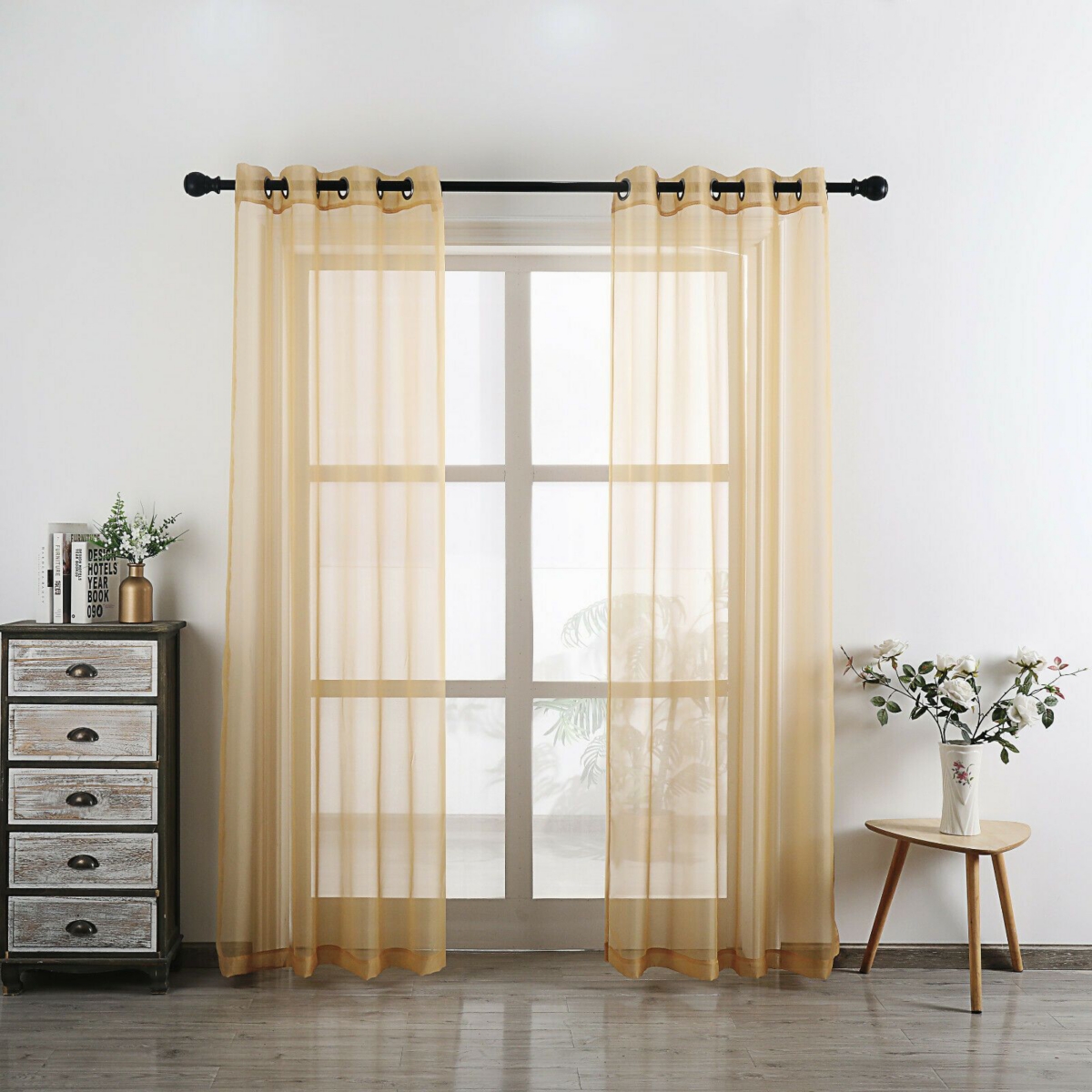 Kate Aurora Living 2 Piece Designer Sheer Voile Grommet Top Window Curtains - 20 in. W x 45 in. L, Pumpkin Spice