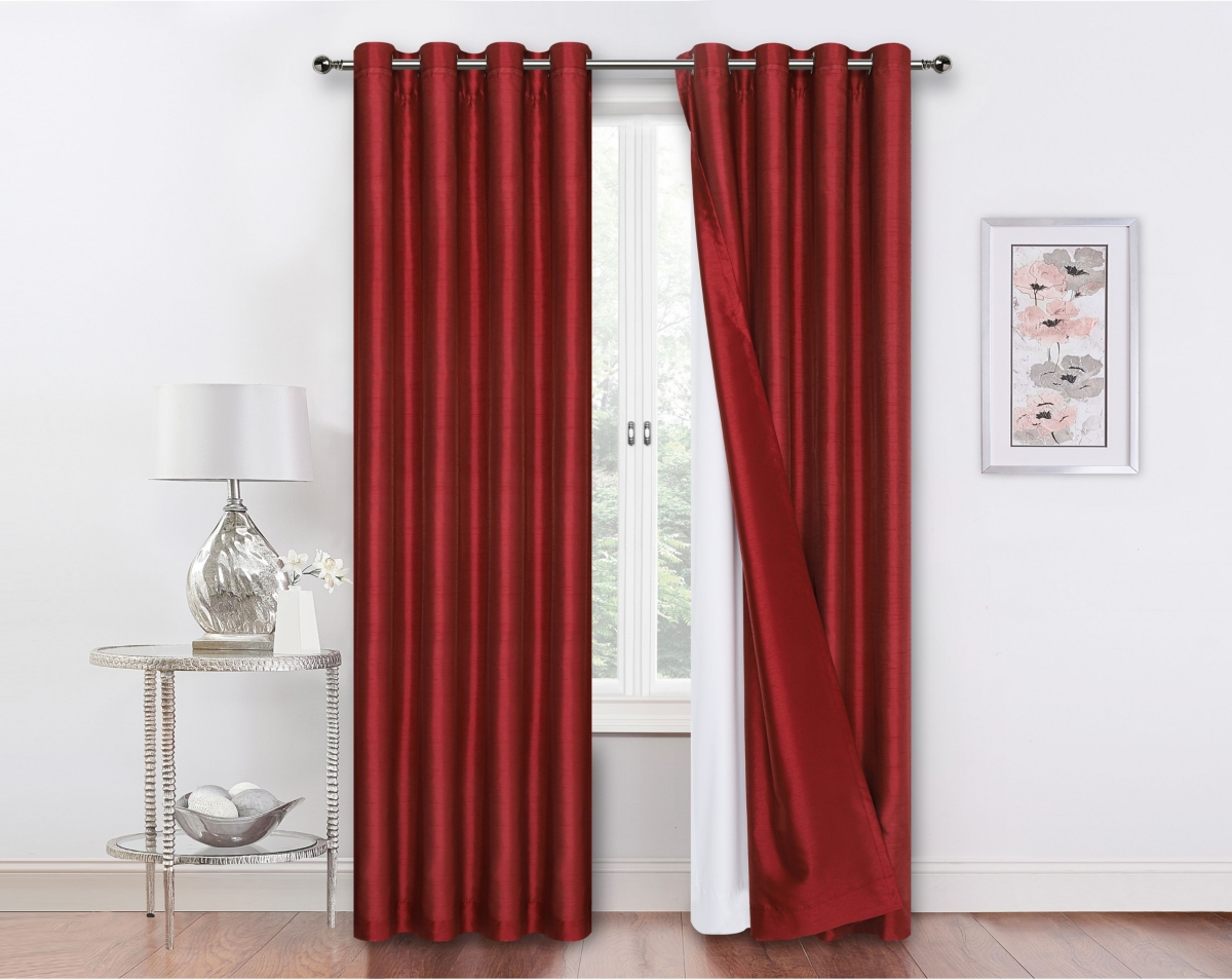 2 Pack Double Layered 100% Blackout Window Curtains - 50 in. W x 63 in. L, Red/White - Red/white