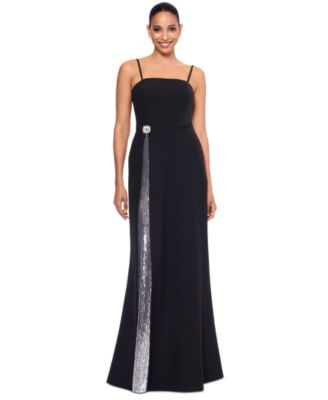 Betsy & Adam - Women's Sequin-Trim Square-Neck Sleeveless Gown