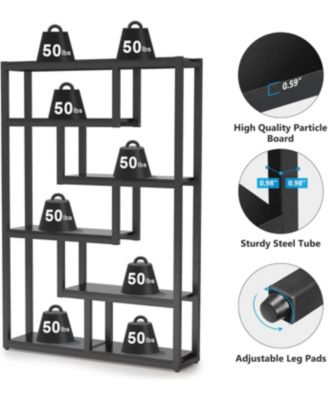 6-Shelf Industrial 69-Inch Tall Bookshelf with Staggered Display Shelves and Metal Frame Etagere Bookcase for Home Office