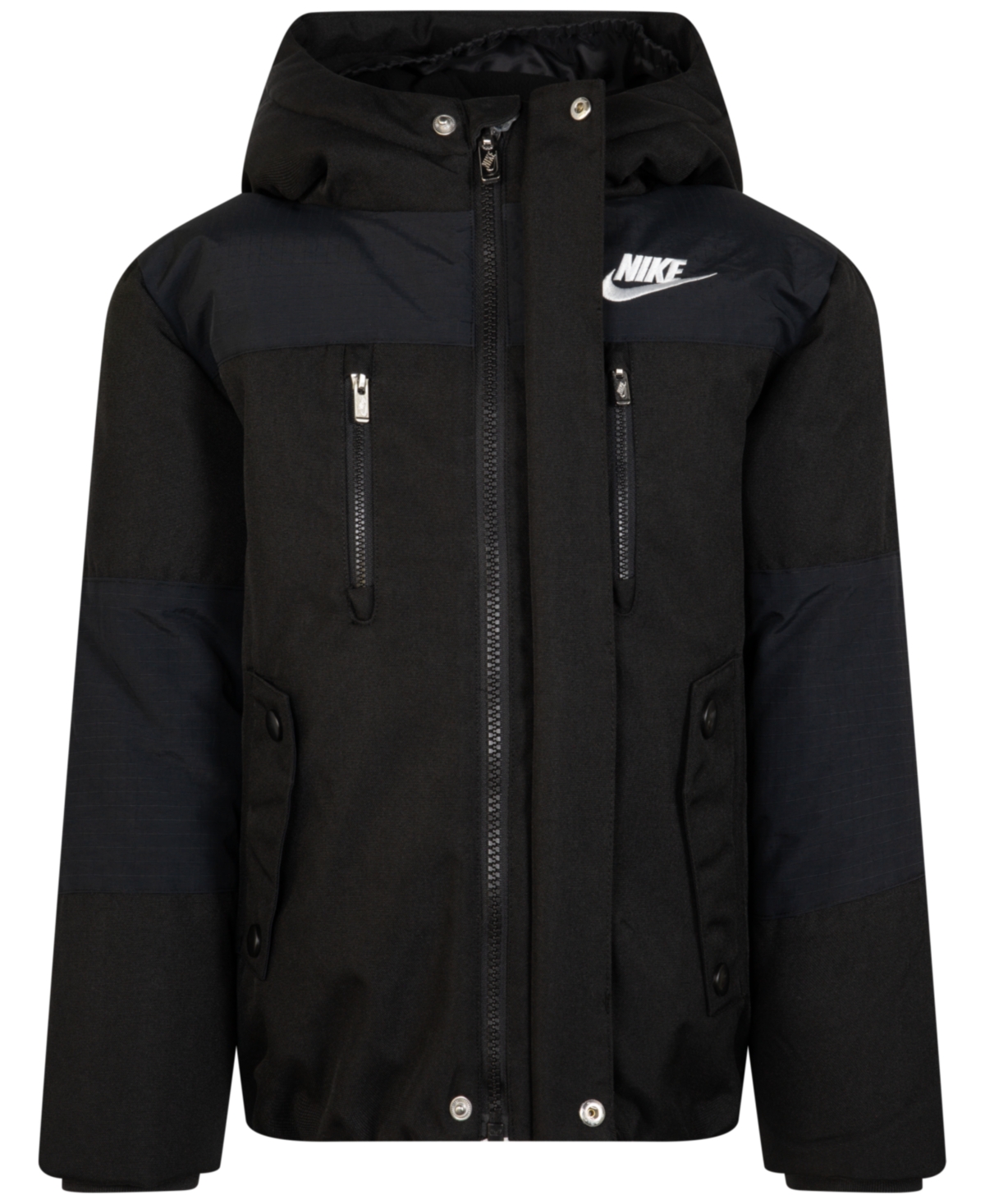Nike Little Boys Outdoor Woven Hooded Colorblocked Jacket In Charcoal