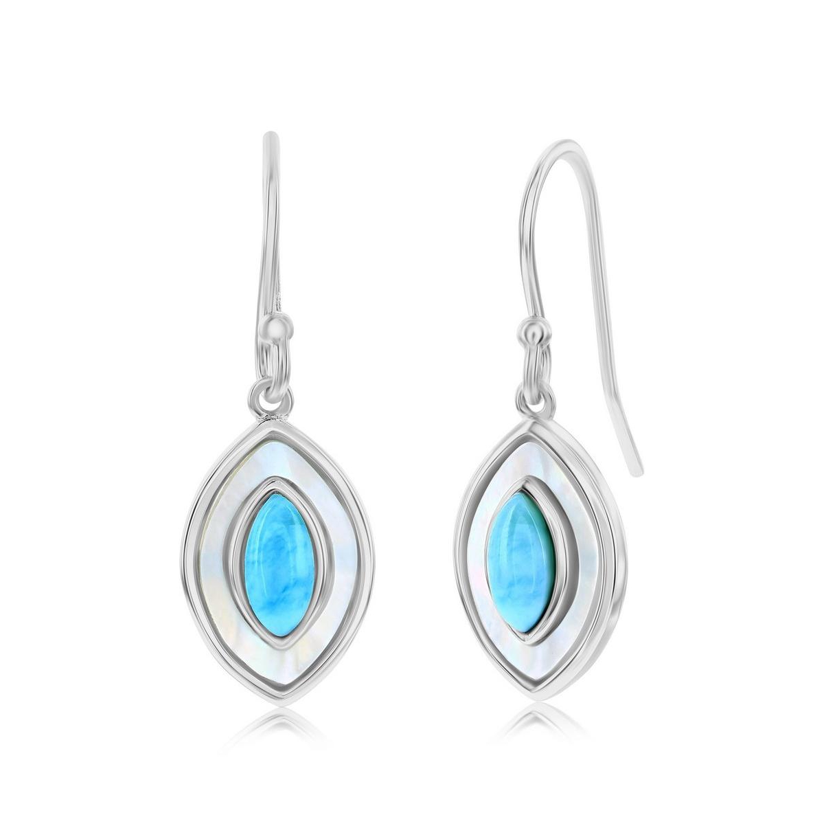 Sterling Silver Mop & Larimar Marquise Dangle Earrings - Blue