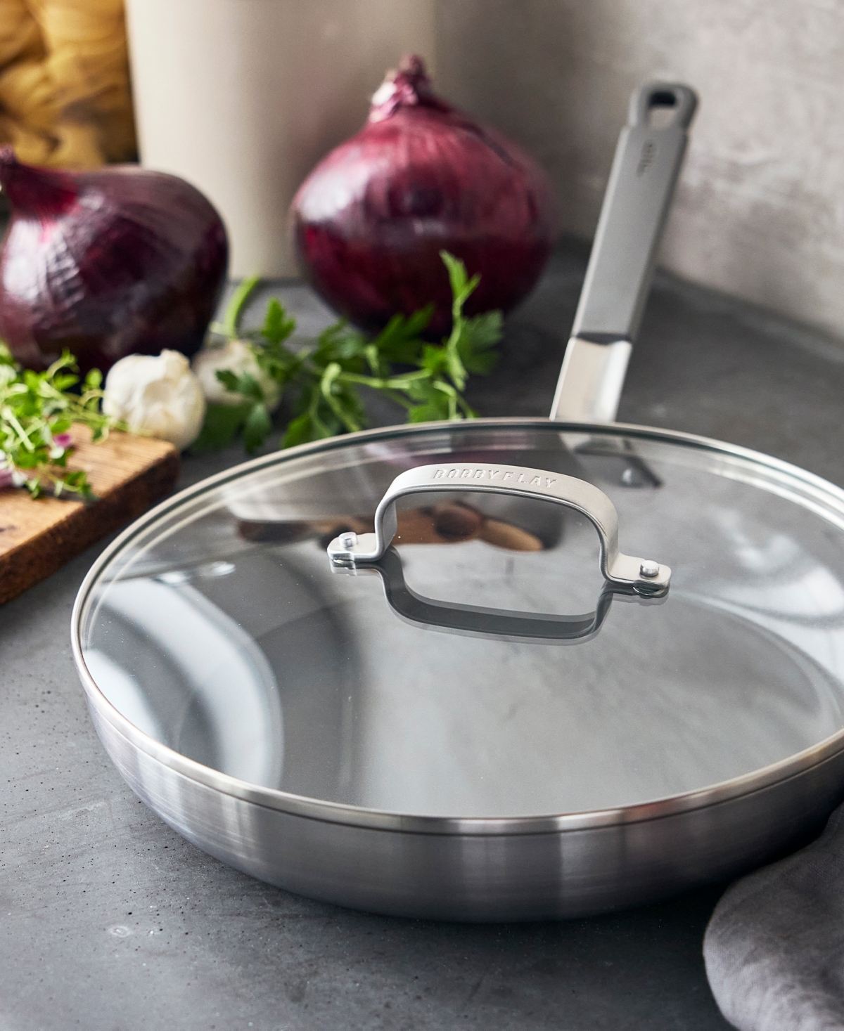 Greenpan X Bobby Flay Nonstick Stainless Steel 12" Frypan With Lid In Stainless Steel
