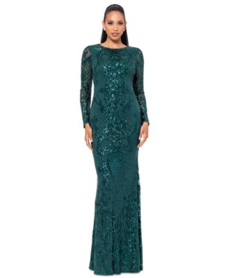 Betsy & Adam outlet Sequin Mesh Overlay Gown