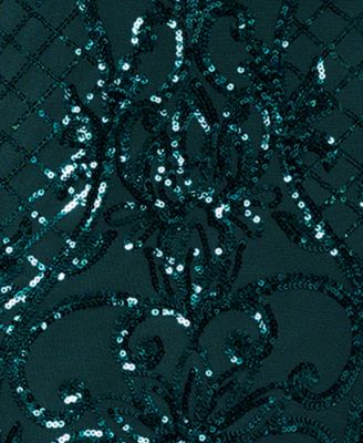 Betsy & Adam Petite Sequinned Mesh-Sleeve Evening Gown