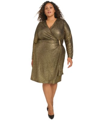 Calvin Klein Plus Size Metallic Faux Wrap Sheath Dress Macy s