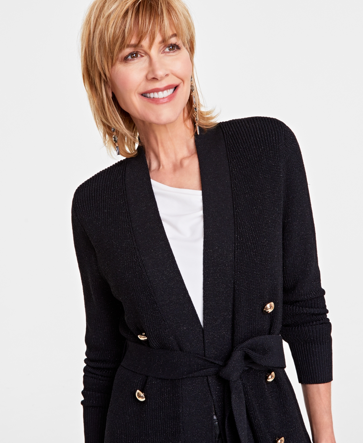 Inc International Concepts Women's Metallic Open-front Cardigan, Created For Macy's In Deep Black