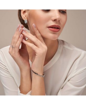 Sterling Silver with Clear Cubic Zirconia Corsage Flower Cluster Stud Earrings in White Gold Plated and 14k Gold plated