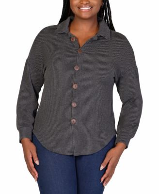 Plus Size Rib Button Up Shirt Jacket