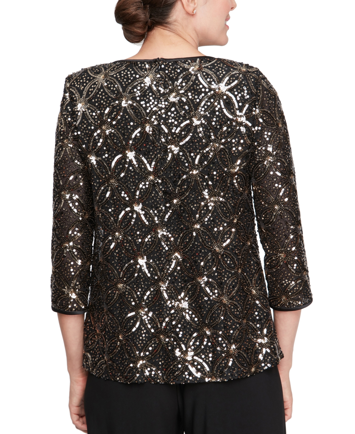 Alex Evenings Petite Sequinned Flyaway 3/4-Sleeve Top