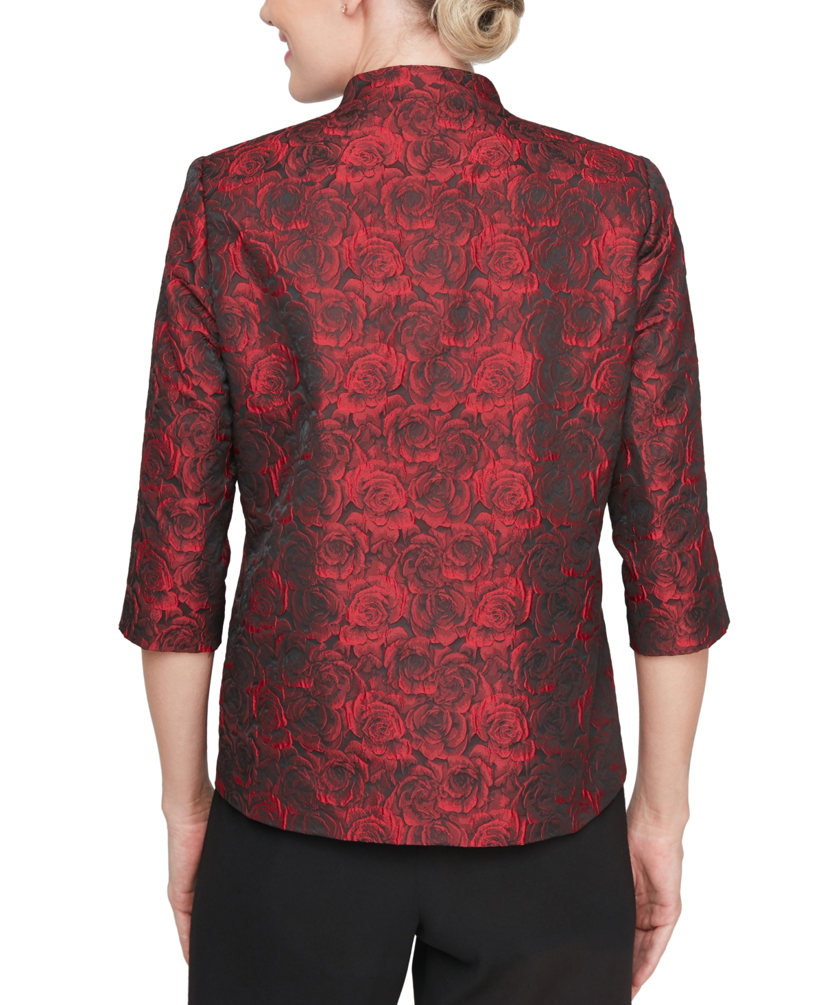 Alex Evenings Women's Floral-Jacquard Asymmetric High-Collar Top -red