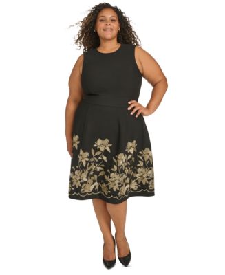 Calvin Klein Plus Size Embroidered-Skirt Fit & Flare Dress - Macy's