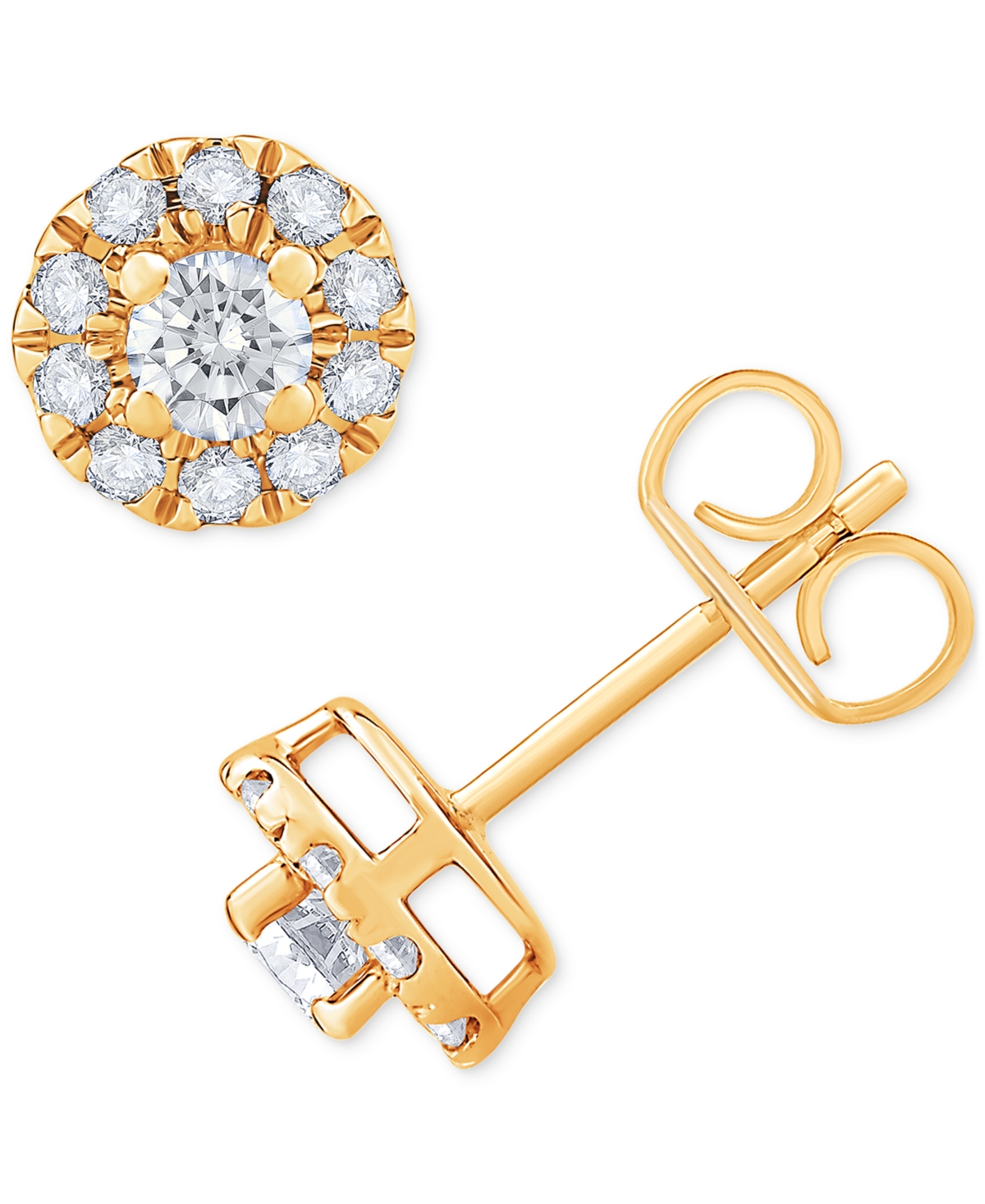 Macy's Diamond Round Halo Stud Earrings In 14k White Gold (1 Ct. T.w.) In Yellow Gold