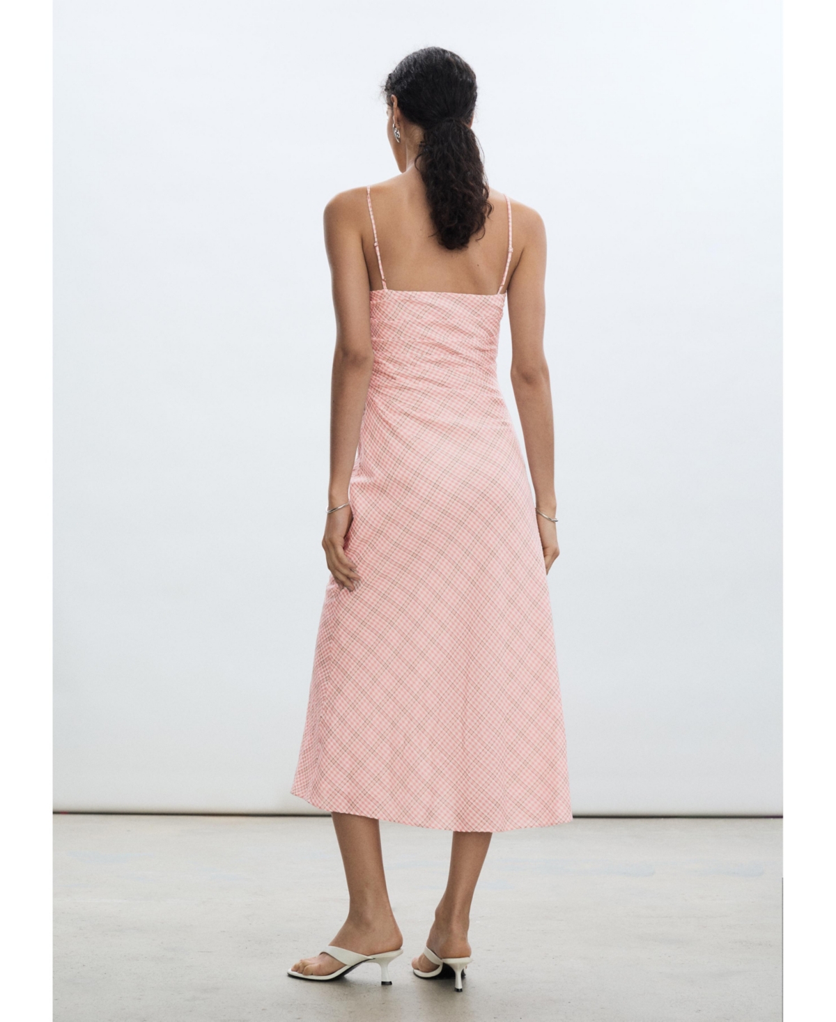 Mango Check Print Midi Slipdress In Pastel Pink