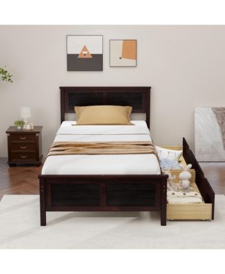 Twin Size Wooden Bed Frame with 2 Storage Drawers & Under-bed Storage Espresso