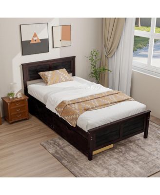 Twin Size Wooden Bed Frame with 2 Storage Drawers & Under-bed Storage Espresso