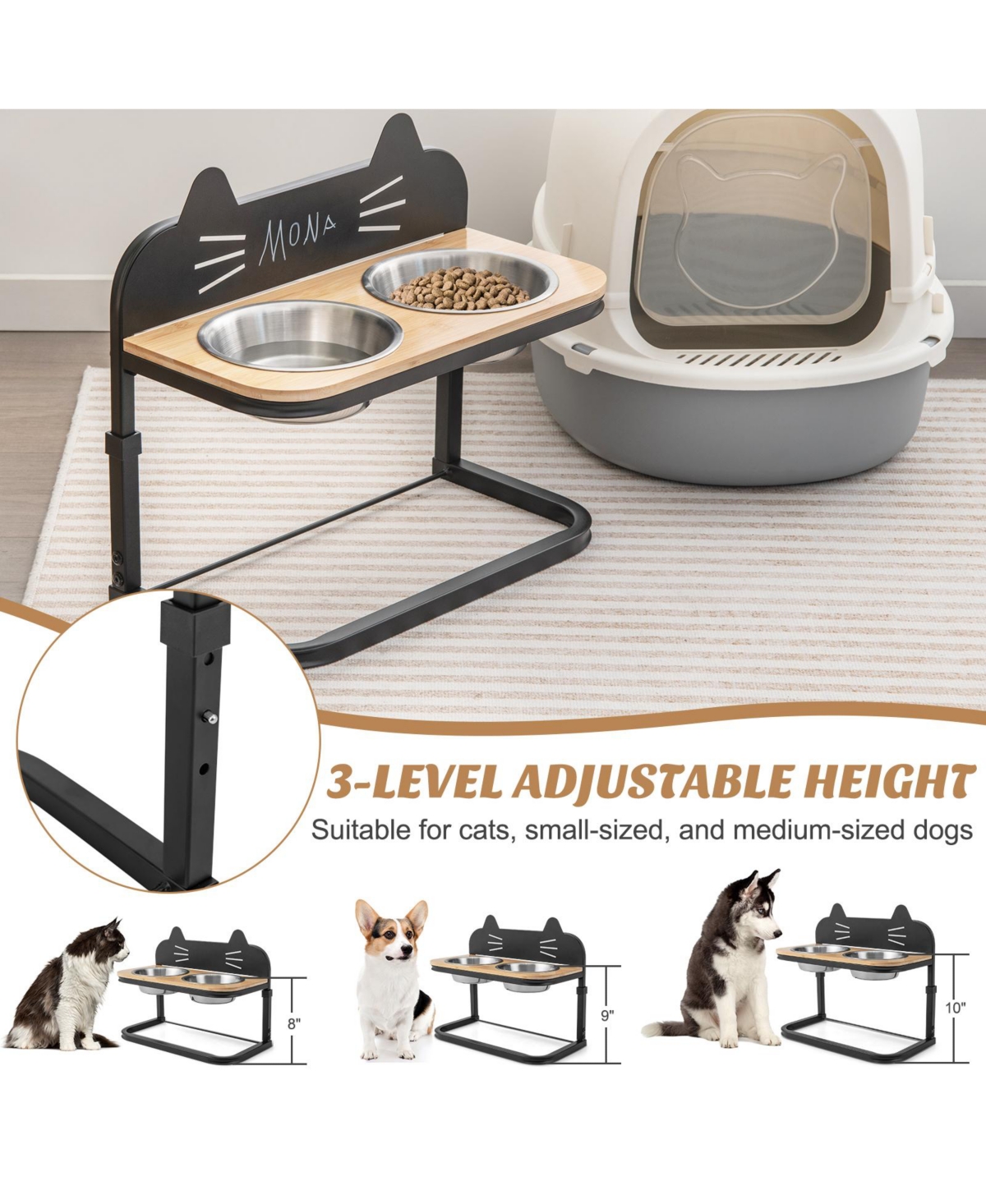 Sugift Elevated Pet Feeder with 2 Stainless Steel Bowls for Cats and and Dogs