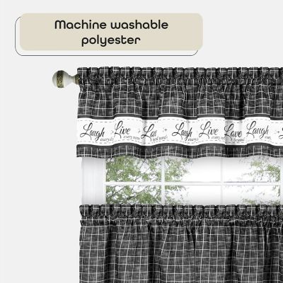 Country Farmhouse Plaid Live laugh love 3 Piece Kitchen Curtain Set