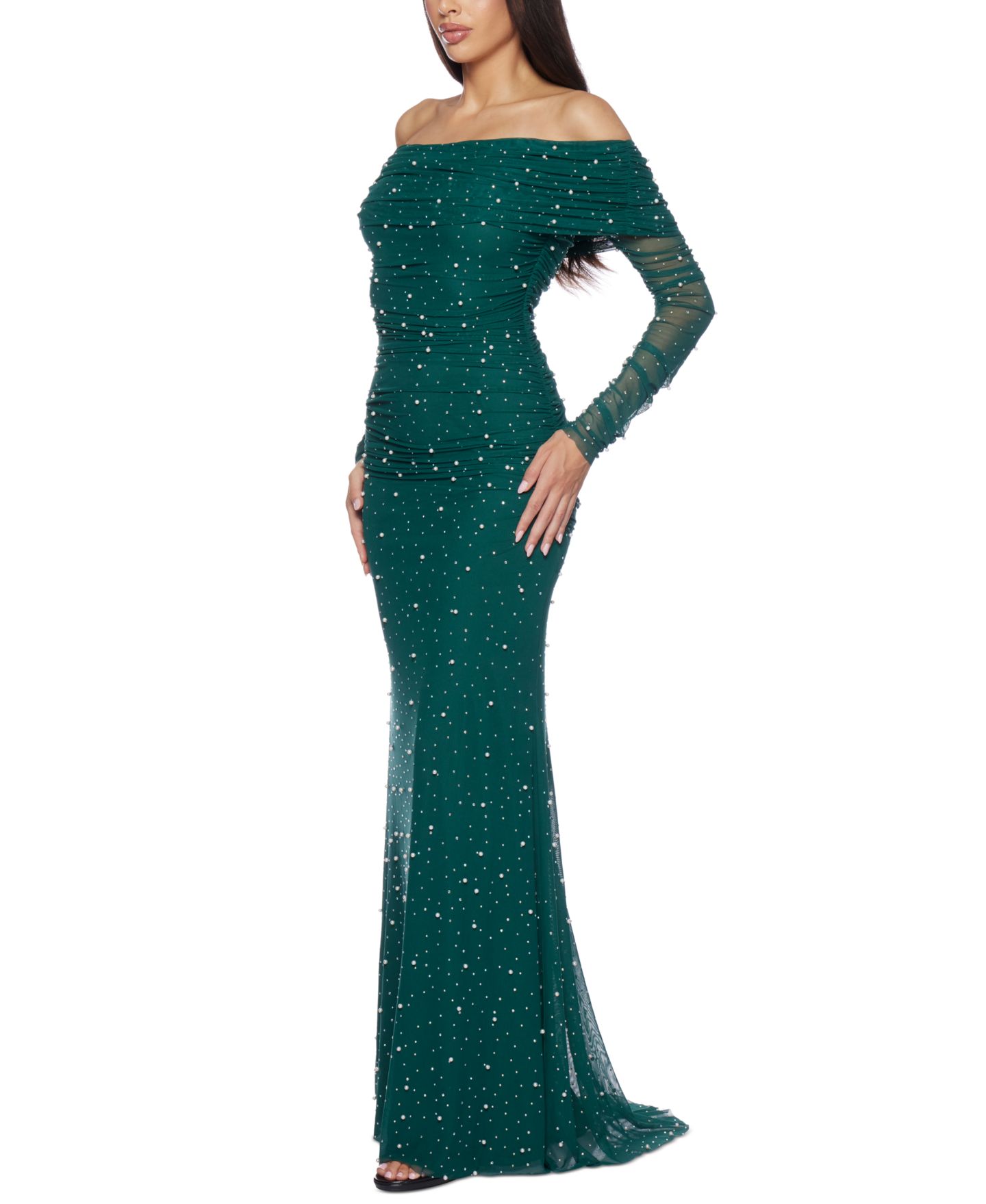Женские платья B Darlin Juniors' Embellished Off-The-Shoulder Gown, цвет: Тёмно-синий / Жемчужный — фото 8