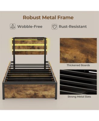 Twin Size Bed Frame w/ Drawers LED Lights Outlets & USB Ports Smart APP Control