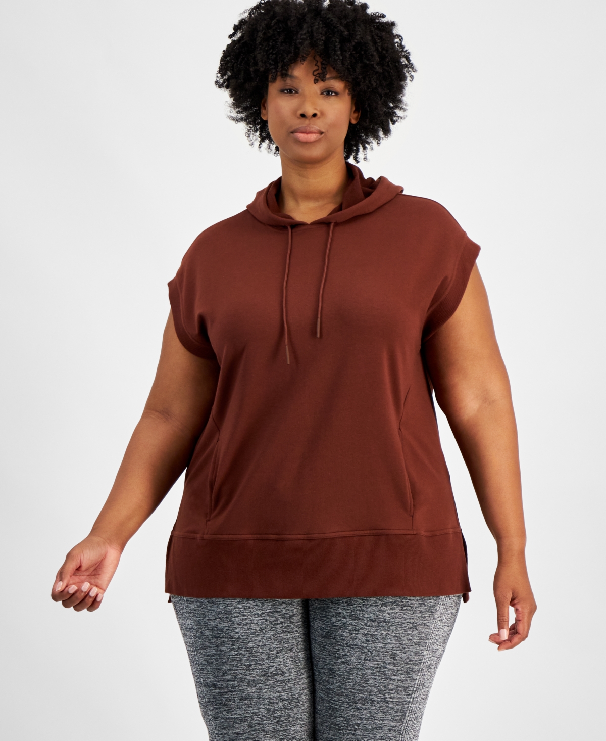 Id Ideology Women's Relaxed Comfort Flow Hooded Tunic, Created For Macy's In Deep Burgundy