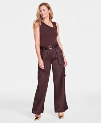 I.N.C. International Concepts - Women's High-Rise Belted Satin Cargo Pants