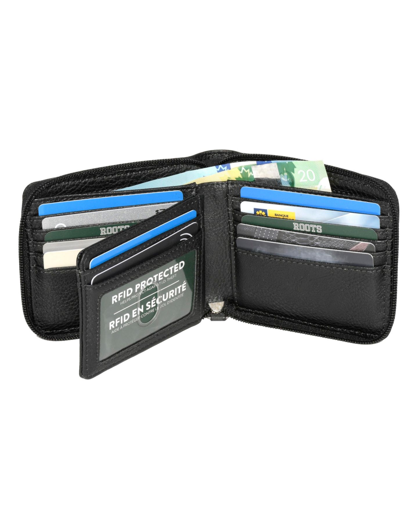 Мужской кошелёк Roots Men Zipper Around Wallet With Center Wing, цвет: Чёрный — фото 5