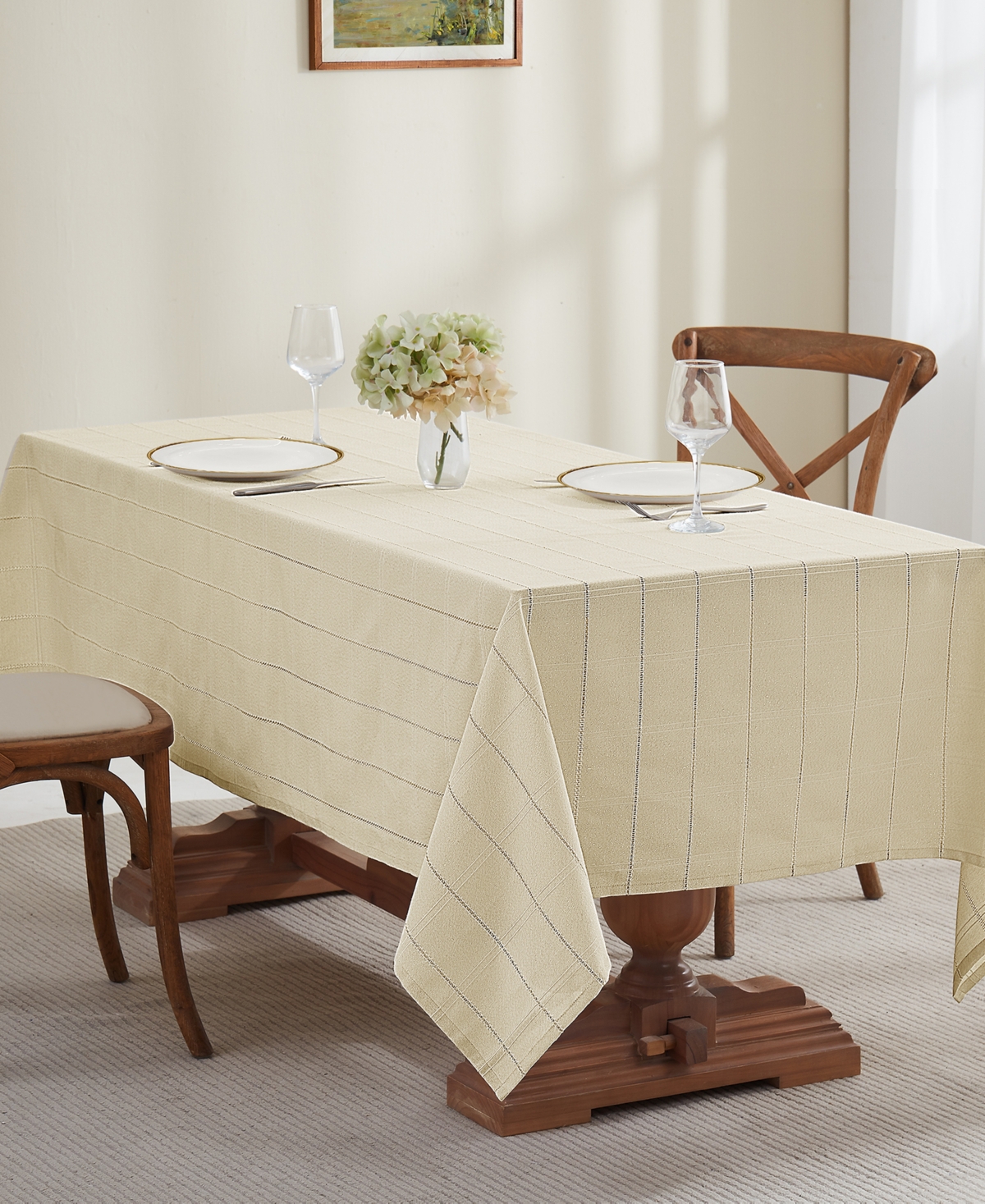 Izod Chadwick Lurex Tablecloth, 60" X 144" In Linen Gold