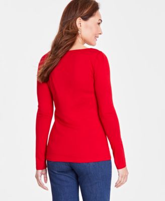 I.N.C. International Concepts Women's Asymmetric Cut-Out Long-Sleeve Top, Created for Macy's