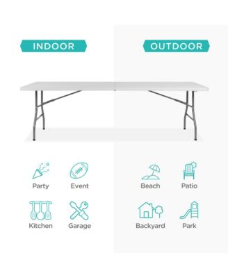 8ft Plastic Folding Table, Indoor Outdoor Heavy Duty Portable w/ Handle, Lock for Picnic