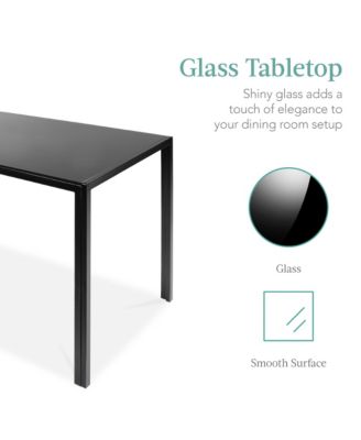 5-Piece Kitchen Dining Table Set w/ Glass Tabletop, 4 Faux Leather Chairs