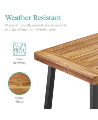 6-Person Indoor Outdoor Patio Rustic Acacia Wood Picnic Dining Table w/ Metal Legs