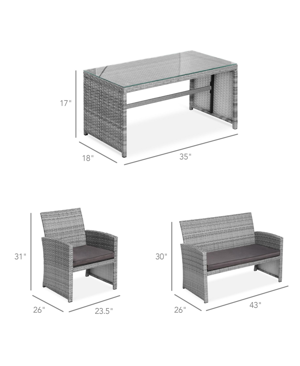 Best Choice Products 4-Piece Outdoor Wicker Patio Conversation Furniture Set w/ Table, Cushions -gray