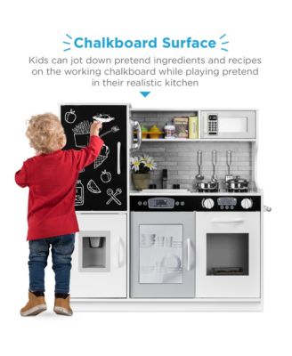 Pretend Play Kitchen Wooden Toy Set for Kids w/ Telephone, Utensils, Oven, Microwave