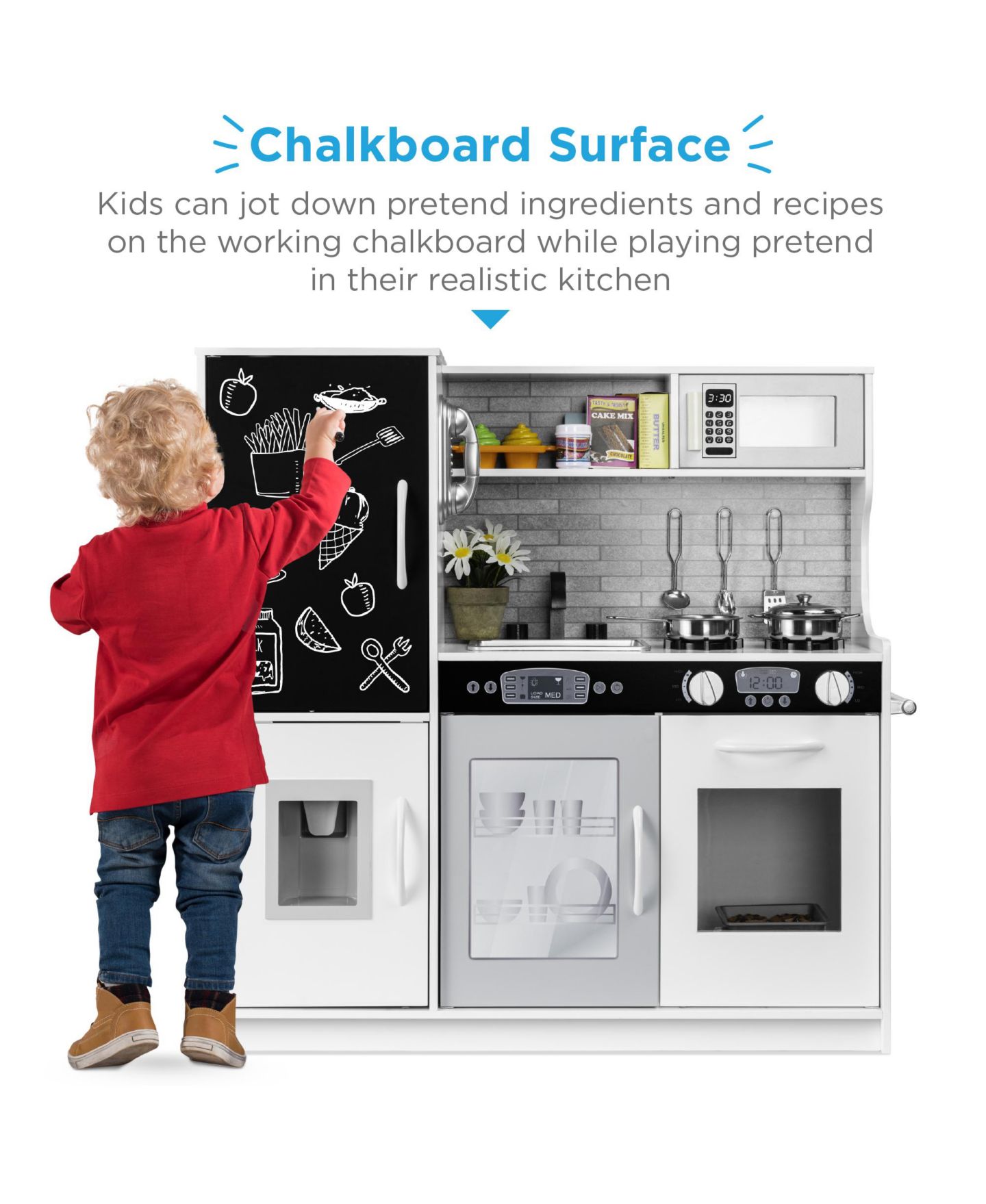 Детские игрушки Best Choice Products Wooden Chalkboard 11-Piece Play Kitchen Set, Ages 3+, цвет: Меловой — фото 2