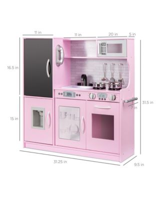 Pretend Play Kitchen Wooden Toy Set for Kids w/ Telephone, Utensils, Oven, Microwave