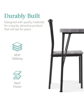 3-Piece Indoor Metal Wood Square Dining Table, Furniture Set w/ 2 Chairs