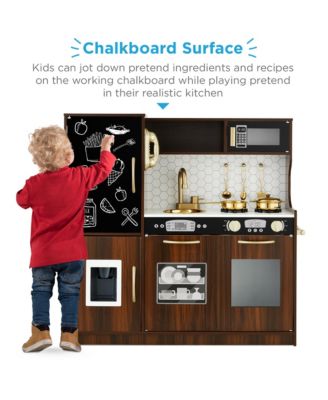 Pretend Play Kitchen Wooden Toy Set for Kids w/ Telephone, Utensils, Oven, Microwave