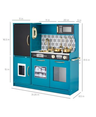 Pretend Play Kitchen Wooden Toy Set for Kids w/ Telephone, Utensils, Oven, Microwave