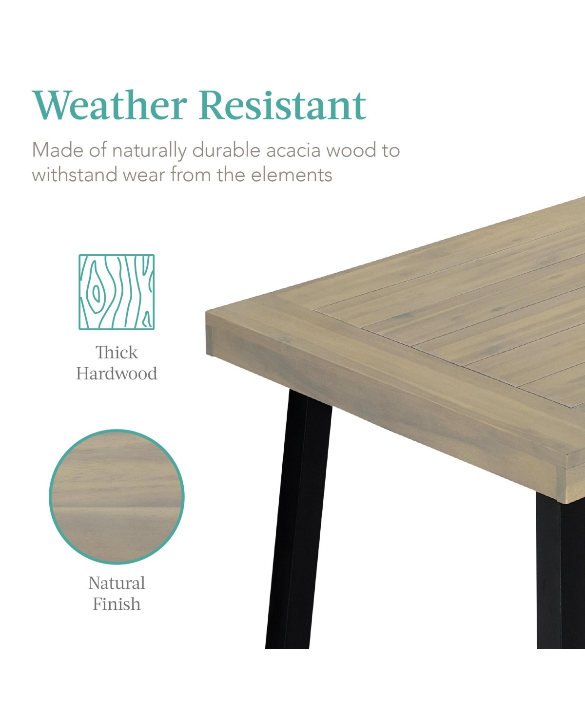 Best Choice Products 6-Person Indoor Outdoor Patio Rustic Acacia Wood Picnic Dining Table w/ Metal Legs