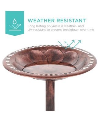 Outdoor Rustic Pedestal Bird Bath with Fleur-de-Lis Accents for Garden or Yard