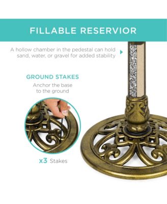 Outdoor Rustic Pedestal Bird Bath with Fleur-de-Lis Accents for Garden or Yard