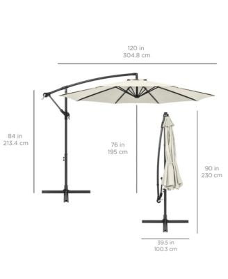 10ft Solar LED Offset Hanging Outdoor Market Patio Umbrella w/ Adjustable Tilt