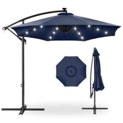10ft Solar LED Offset Hanging Outdoor Market Patio Umbrella with Adjustable Tilt