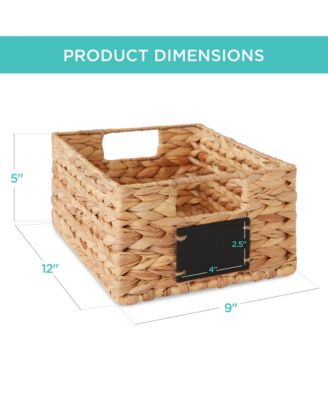 Set of 4 12in Woven Water Hyacinth Pantry Baskets w/ Chalkboard Label, Chalk Marker